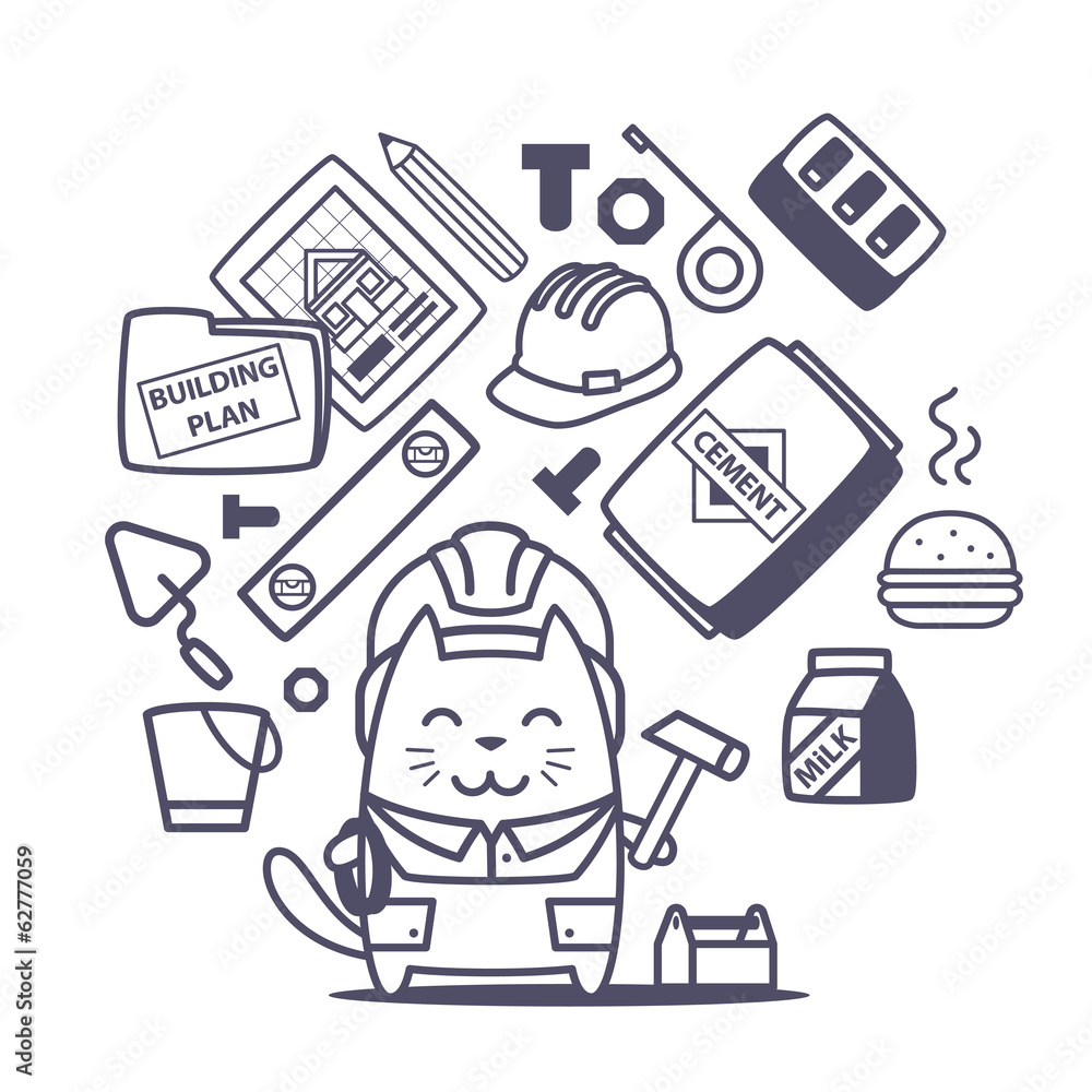 Character builder in helmet and coveralls line art composition o Character builder in helmet and coveralls line art composition o