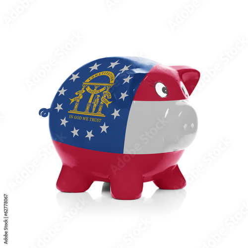 Piggy bank with flag coating over it - State of Georgia