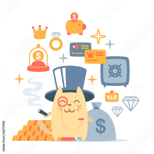 Character rich gentleman in a hat-cylinder and a monocle colorfu