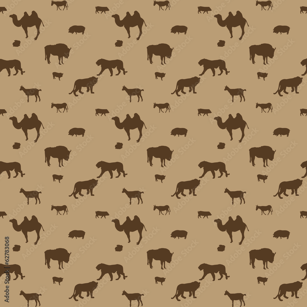 Obraz premium Silhouette of Wild and Domestic Animals. Seamless Pattern. Vecto