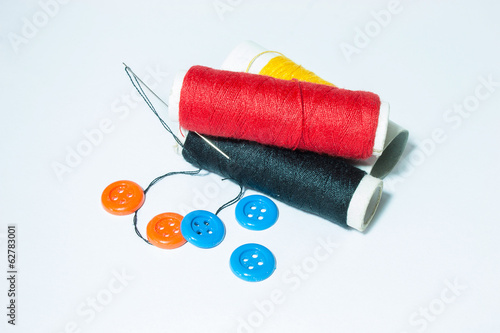 Sewing supplies on white back ground