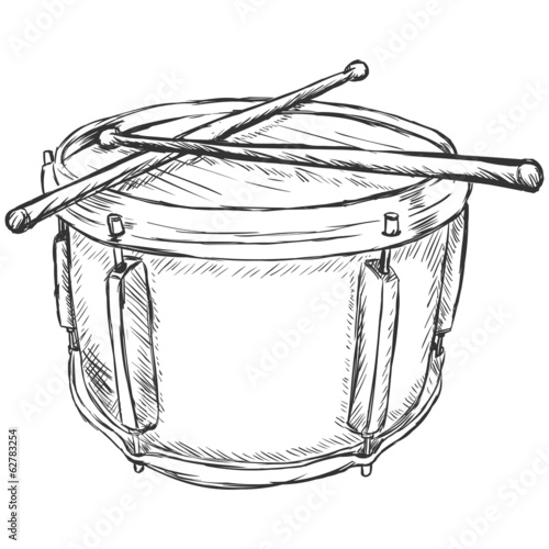 Vector Sketch Drum with Drumsticks