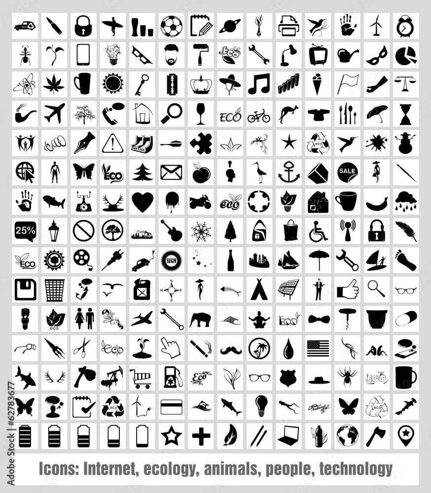 Obraz premium Icons - Internet, ecology, animals, people, technology