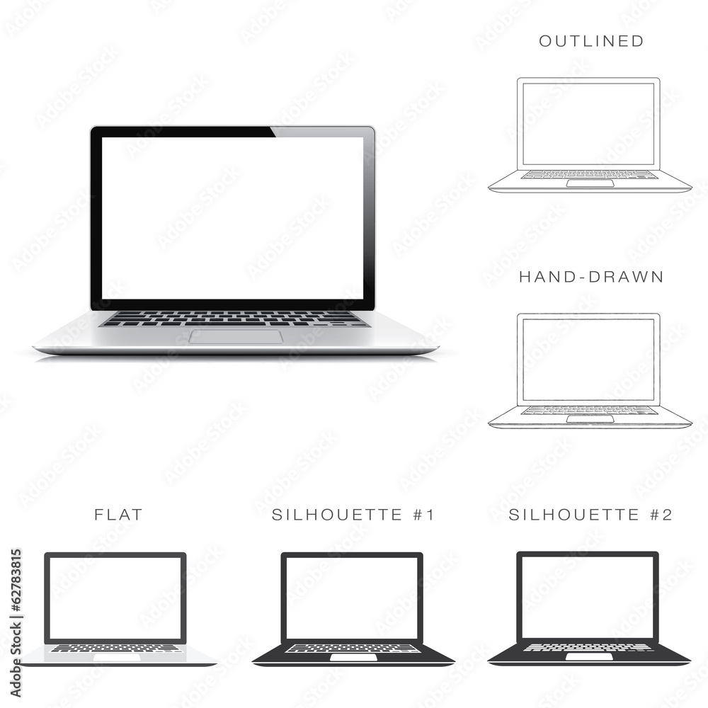 Designers set of six illustrations of modern laptop vector Designers set of six illustrations of modern laptop vector