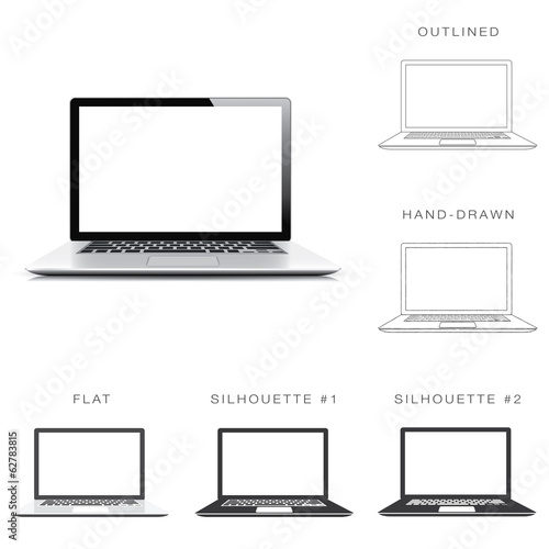 Designers set of six illustrations of modern laptop vector