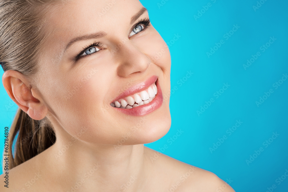 Teeth cure and whitening. Beauty woman with healthy smile Teeth cure and whitening. Beauty woman with healthy smile