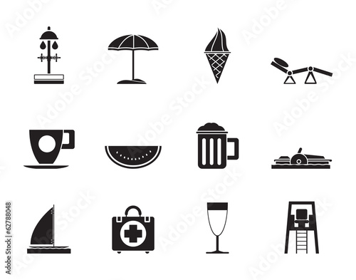 Silhouette beach and holiday icons - vector icon set