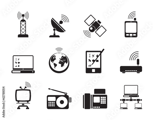 Silhouette communication and technology icons