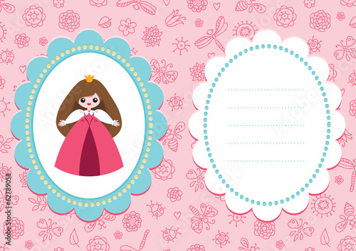 Pink baby card with cute little princess