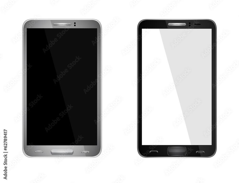 Realistic mobile phone with blank screen isolated on white Realistic mobile phone with blank screen isolated on white