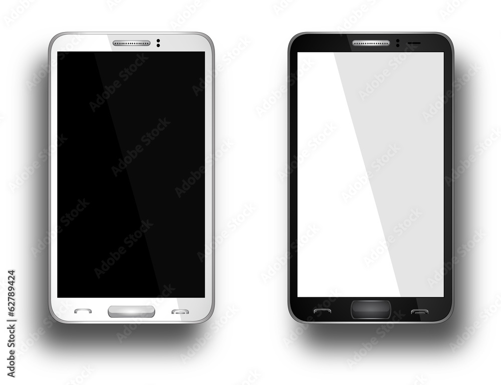 Realistic mobile phone with blank screen isolated on white Realistic mobile phone with blank screen isolated on white
