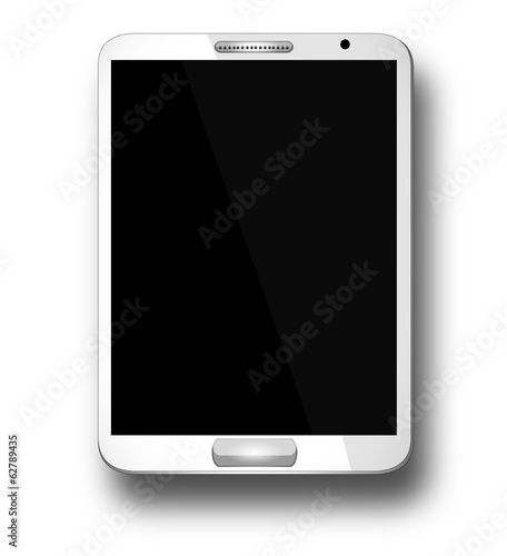White tablet with blank, shiny screen