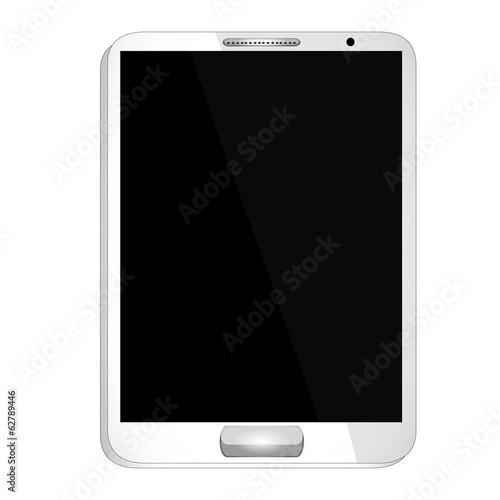 White tablet with blank, shiny screen isolated on white
