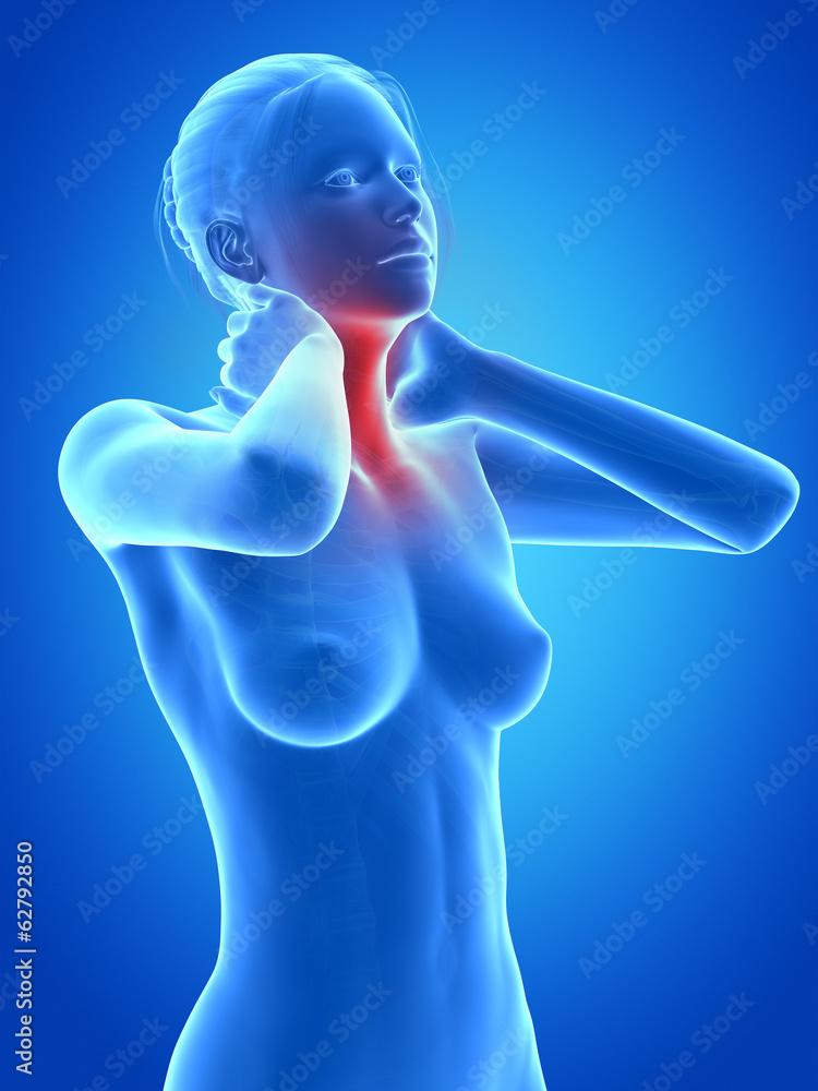 woman having a painful neck - visible spine woman having a painful neck - visible spine