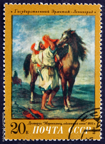 Postage stamp Russia 1972 Moroccan Saddles His Horse, by Delacro photo