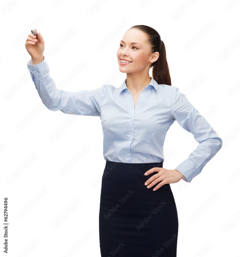 businesswoman writing in the air with marker businesswoman writing in the air with marker