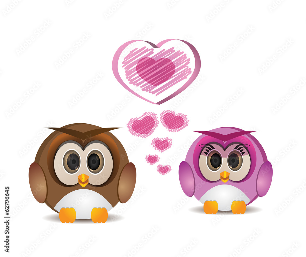 cute round owl in love