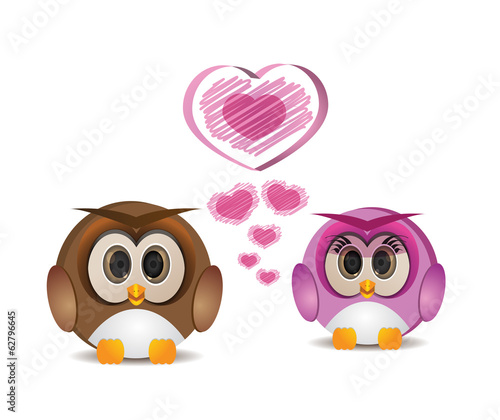 cute round owl in love