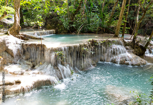 Tropical waterfall. Erawan Kanchanaburi in Thailand place