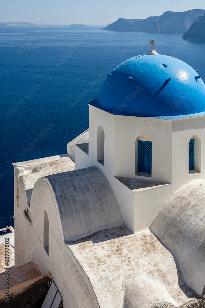 Typical Santorini church with dome. Greece