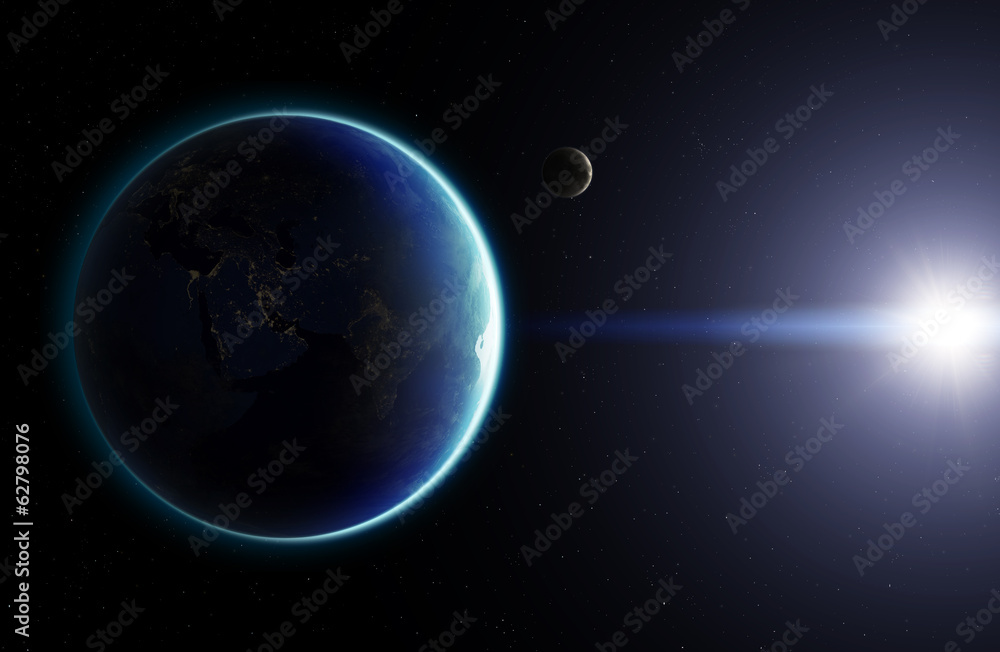 3D Planet Earth with Moon. Elements of this image furnished by N