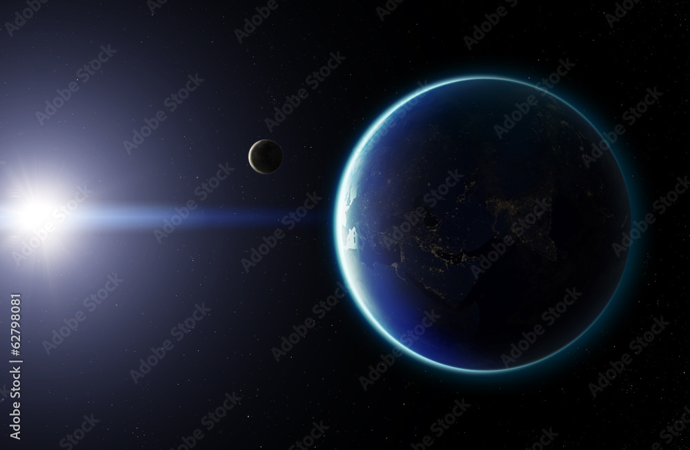 Fototapeta 3D Planet Earth with Moon. Elements of this image furnished by N