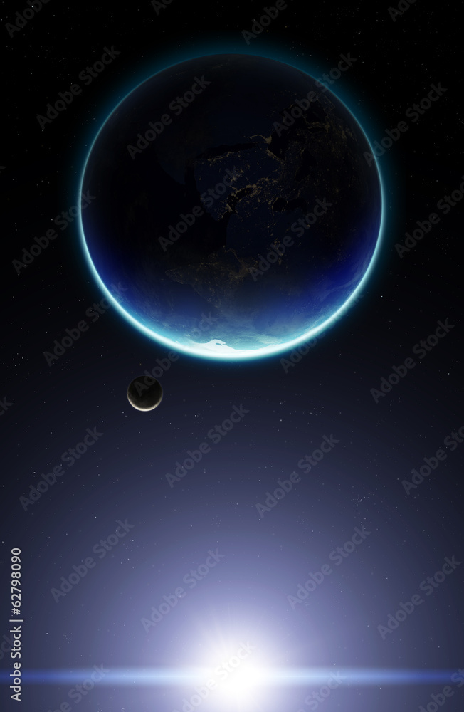3D Planet Earth with Moon. Elements of this image furnished by N
