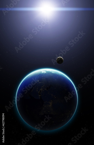3D Planet Earth with Moon. Elements of this image furnished by N #62798094