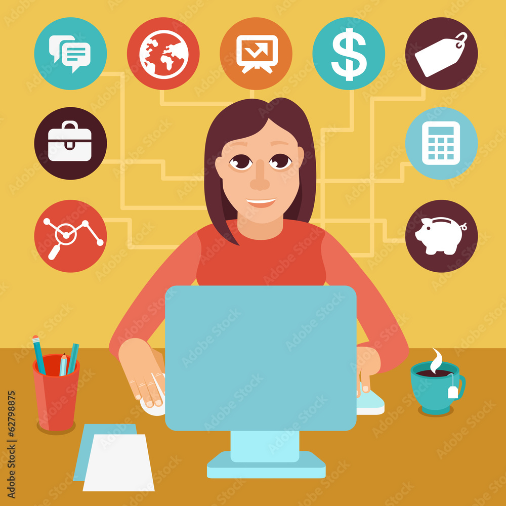 Vector self employed woman in flat style Vector self employed woman in flat style