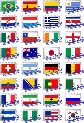 Certified postage stamps with flags of the participating countri