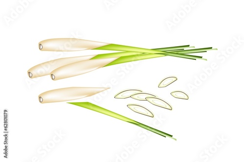 Stack of Fresh Lemon Grass on White Background