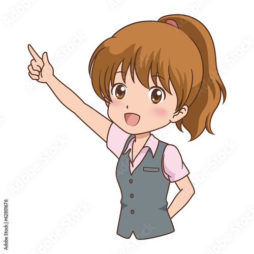 女性/指差し