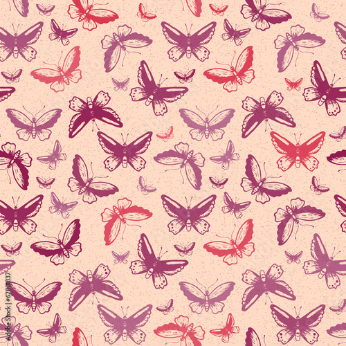 Seamless pattern with tropical butterflies silhouettes