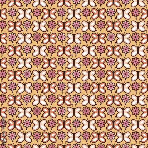 Cute seamless pattern with butterflies and flowers