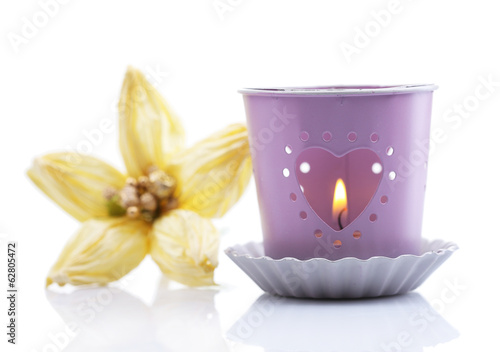 Decorative metallic lantern and artificial flower  isolated