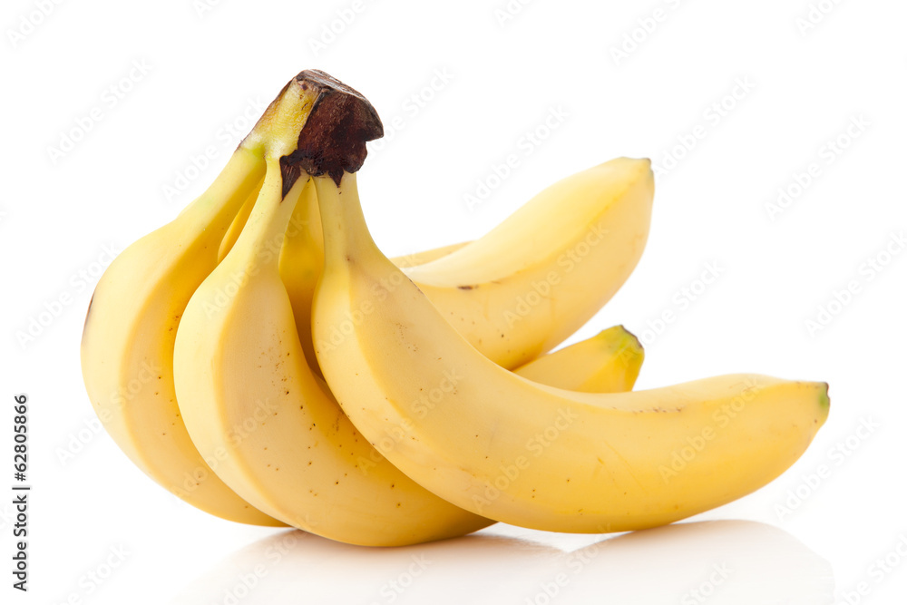 Ripe bananas on a white