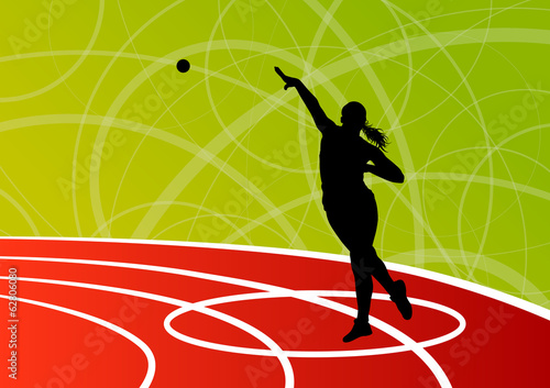 Active shot putter woman sport athletics ball throwing silhouett