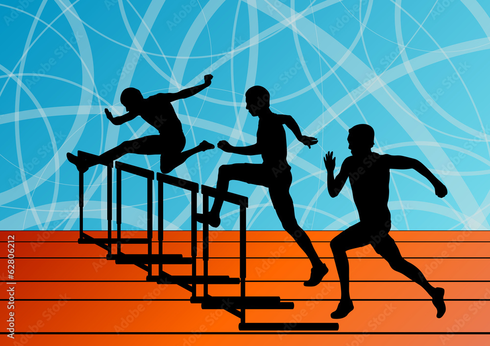 Active men sport athletics hurdles barrier running silhouettes i