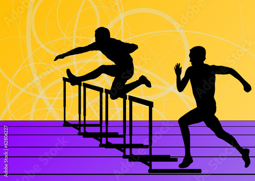 Active men sport athletics hurdles barrier running silhouettes i