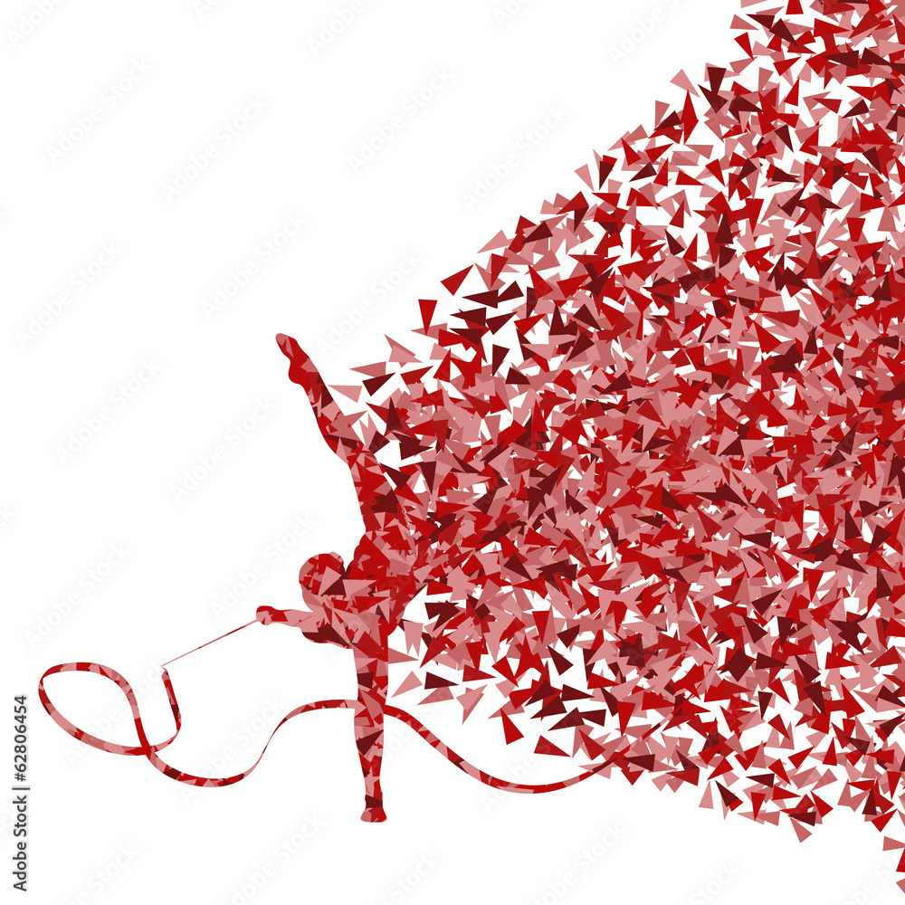 Naklejka premium Teenager gymnastic with ribbon abstract background