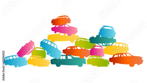 Iron scrap car junkyard vector background landscape concept
