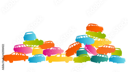 Iron scrap car junkyard vector background landscape concept