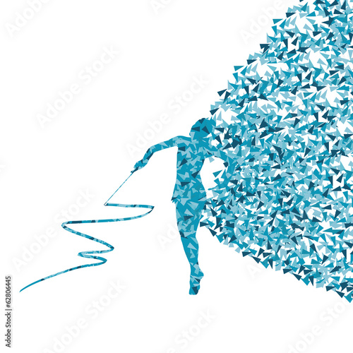 Teenager gymnastic with ribbon abstract background
