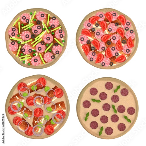 realistic 3d render of pizzas