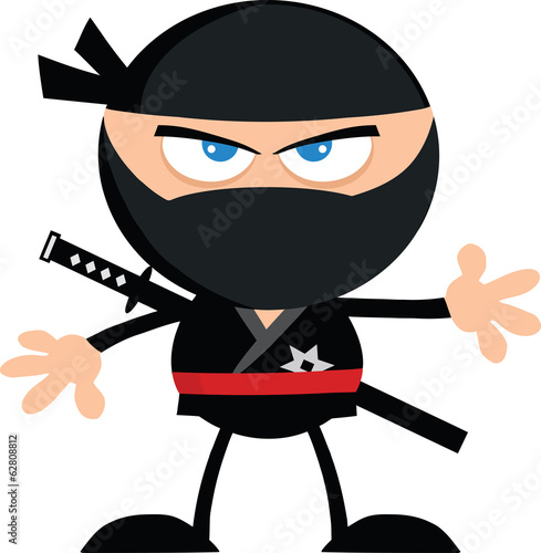 Angry Ninja Warrior Cartoon Character.Flat Design