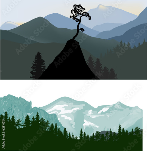 illustration with two mountain landscapes