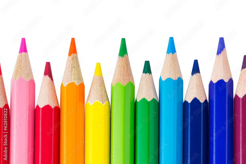 Row of colorful pencils isolated over white background Row of colorful pencils isolated over white background