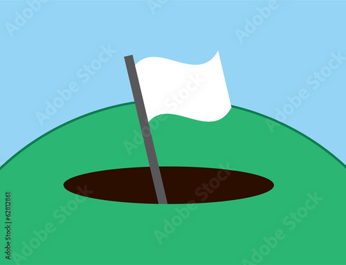 Surrender flag waving from hole in the ground