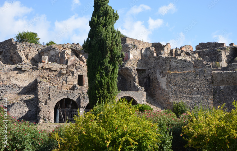 Buildings along the city walls in Pompeii
