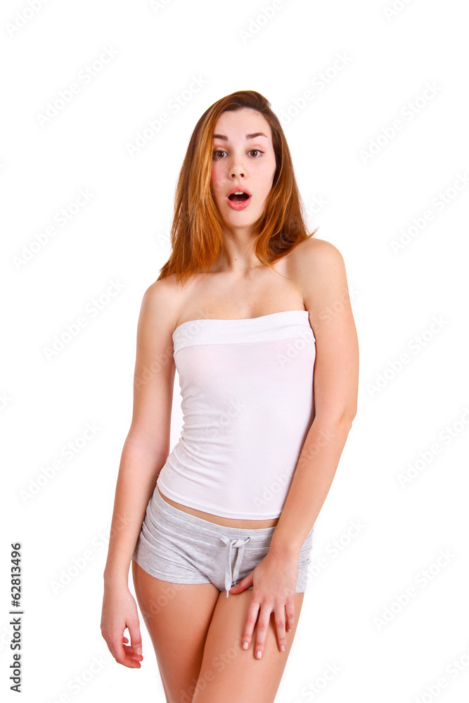 Portrait of surprised girl on white background Portrait of surprised girl on white background